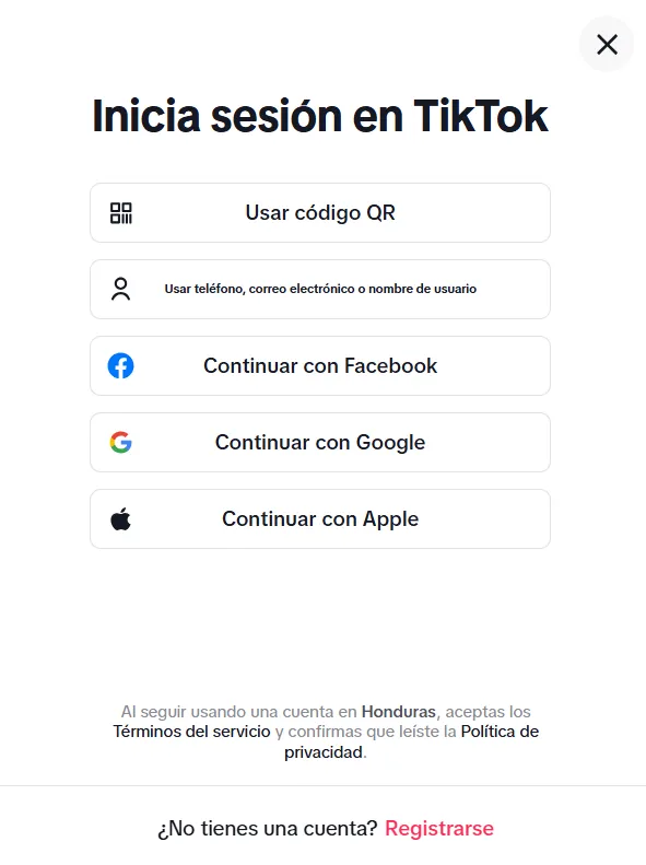 iniciar sesion en tiktok con otras plataformas