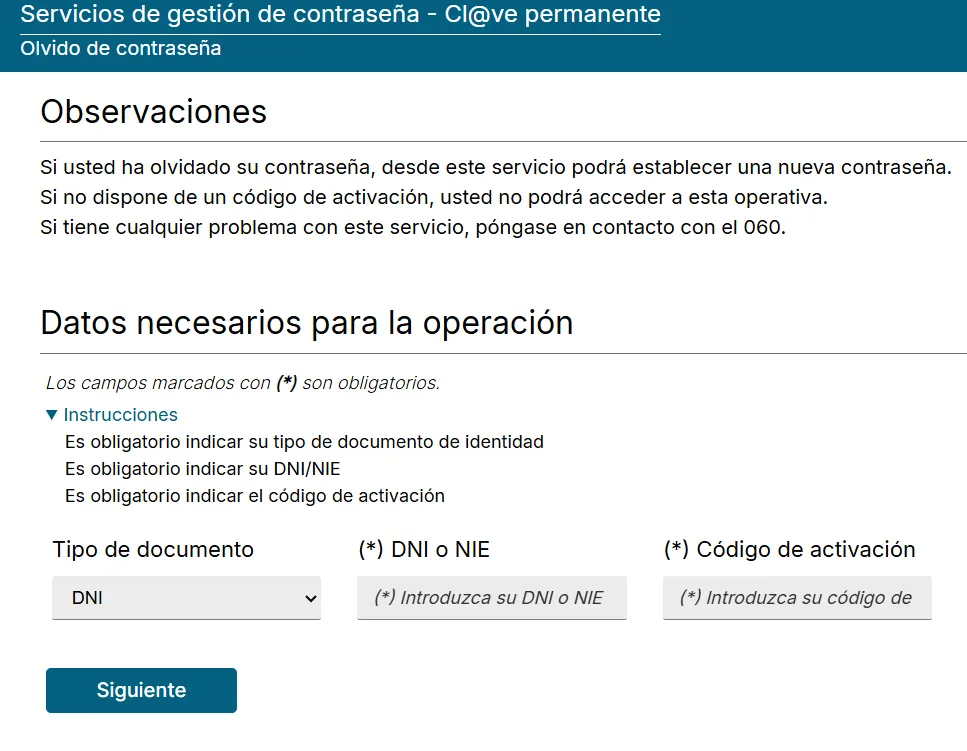 recuperacion de contraseña cl@ve