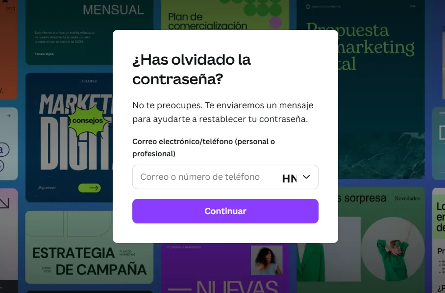 recuperar contraseña canva