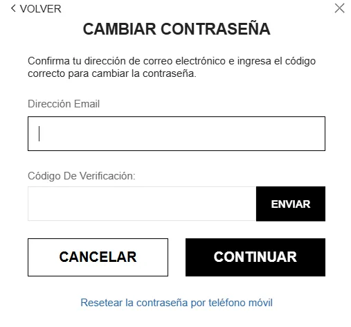 restablecer contraseña de shein cambiar