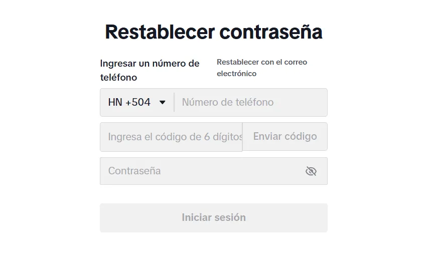 restablecer contraseña tiktok