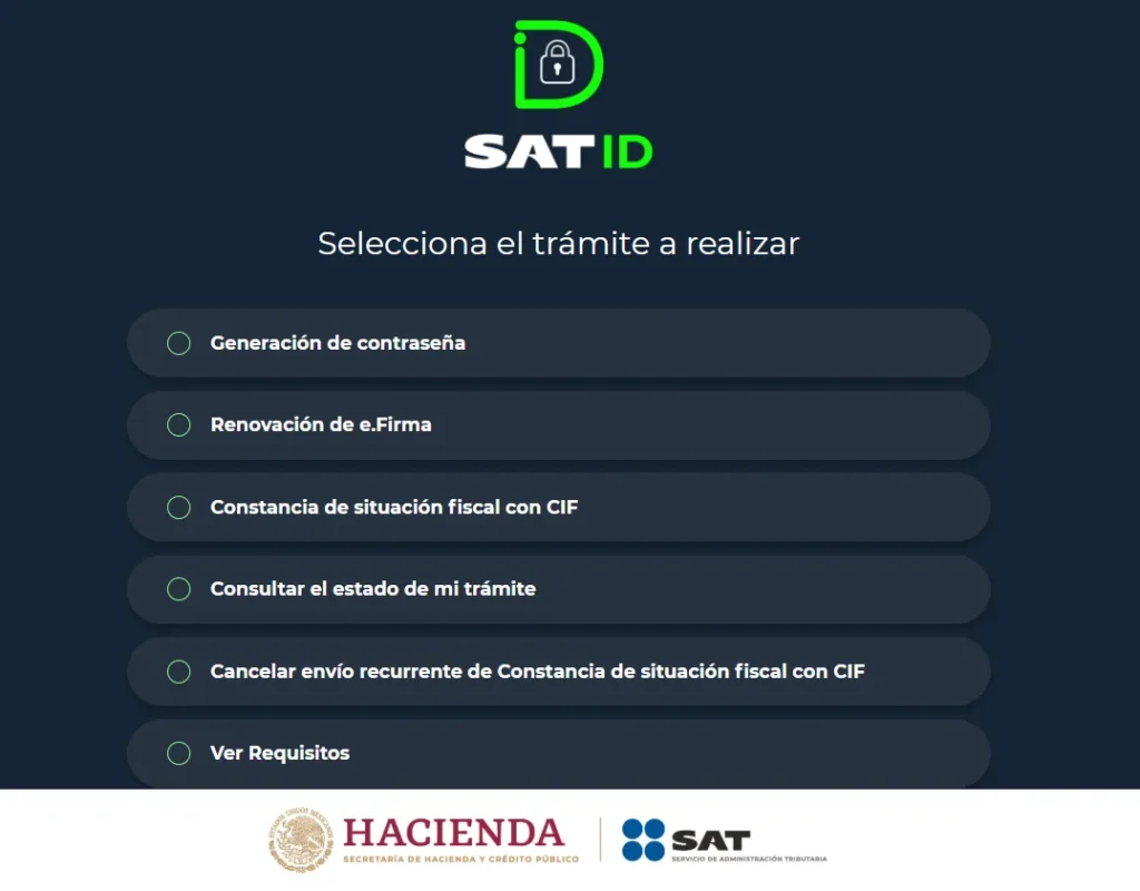 sat id para cambiar contraseña